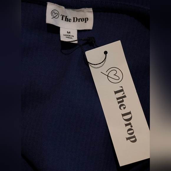 ✨ NWT The Drop Amelia Ribbed Midi Dress Navy Blue Square Neck Slit Size M ✨ - Picture 6 of 8